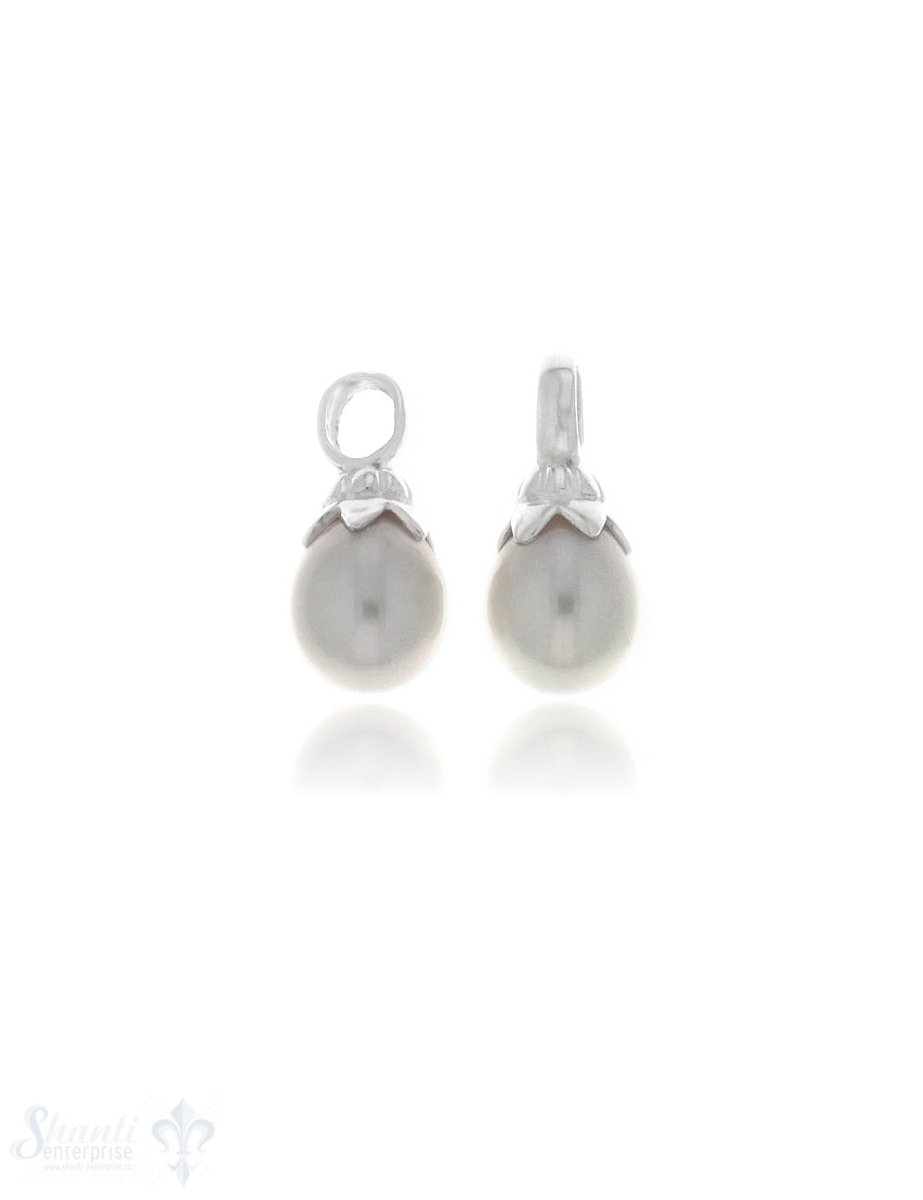 Anhänger für Creolen Perle weiss oval Fassung Blume 14x11 mm