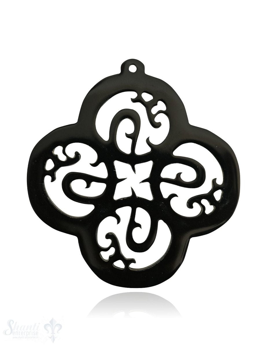 Anhänger Horn Mandala vierblättrig 65x65 mm durchbrochen, mit Loch Farbabweichungen sind möglich - Shanti Enterprise AG