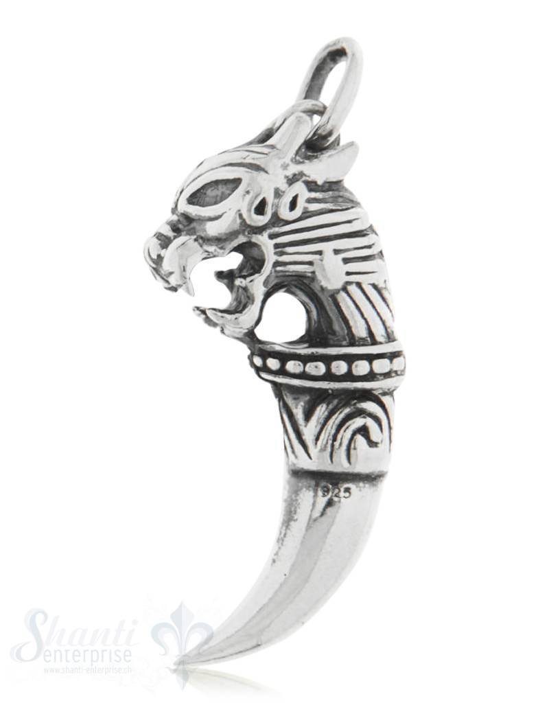 Anhänger Silber geschwärzt Zahn mit Drachenkopf 31 x12 mm - Shanti Enterprise AG
