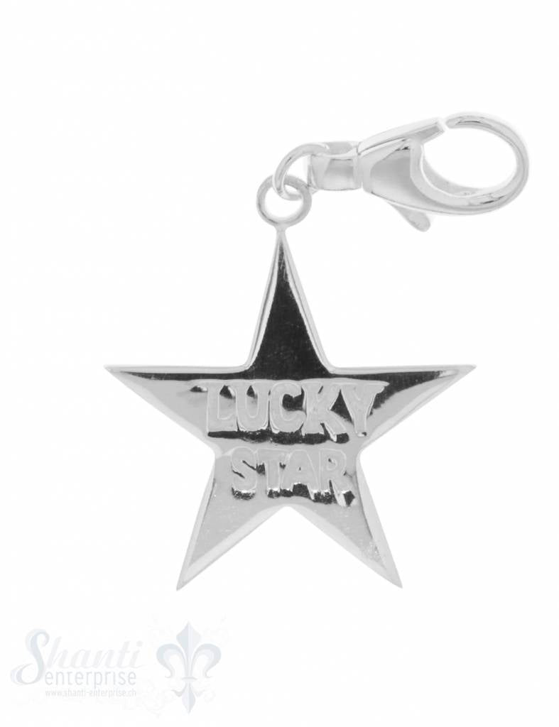 Anhänger Silber hell Stern "Lucky Star" 29 mm glat t mit Karabiner - Shanti Enterprise AG