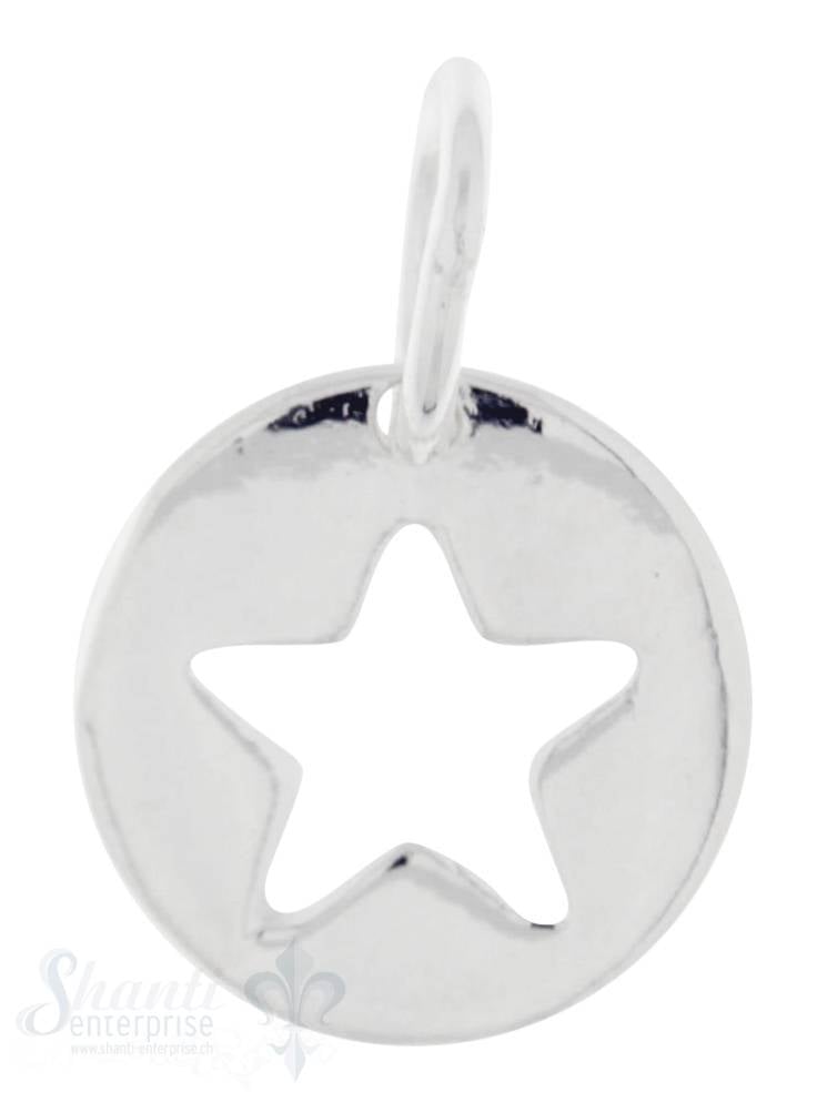 Anhänger Silber Stern klein in Plaquette rund poliert D: 9mm Dicke:0.9mm1 Pack = 3 Stk. - Shanti Enterprise AG