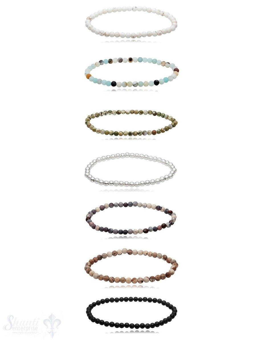 Armband matt rund 4 mm - 4.5 mm auf Elastik 18 cm - Shanti Enterprise AG
