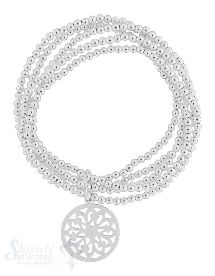 Armkette auf Elastik Silber Kügeli 3 mm 5-reihig dicker Öse mit Amulett 20 mm 18 cm - Shanti Enterprise AG