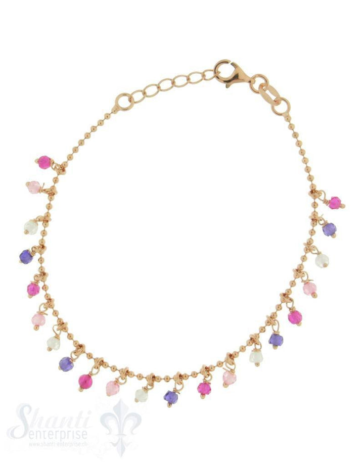 Armkette Si-Kügeli mit Anhängern rosa-violett Zirkon gefärbt 17-19 cm verstellbar - Shanti Enterprise AG