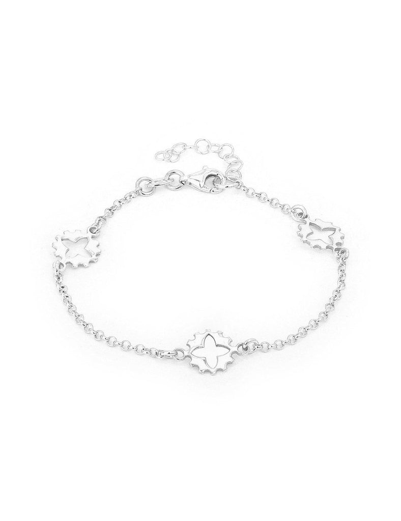 Armkette: Silber Rollo fein,3 vierblättrige Blumen gezackt,Grössen verstellbar 16,5-19 cm - Shanti Enterprise AG