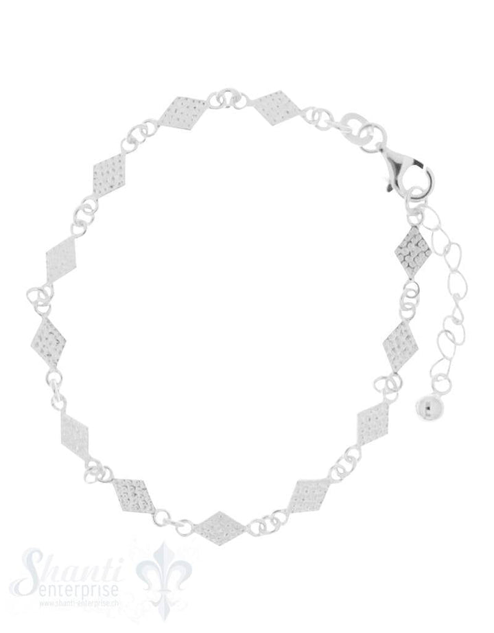 Armkette Silber Zwischenteil Rhombus gehämmert 7x5 mm Grössen verstellbar 16,5 bis 19,5 cm - Shanti Enterprise AG