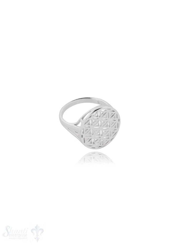 Blume des Lebens Silberring 17 mm durchbrochen Schiene im Verlauf geometrisch offen 2,5 mm Silber 925 poliert - Shanti Enterprise AG