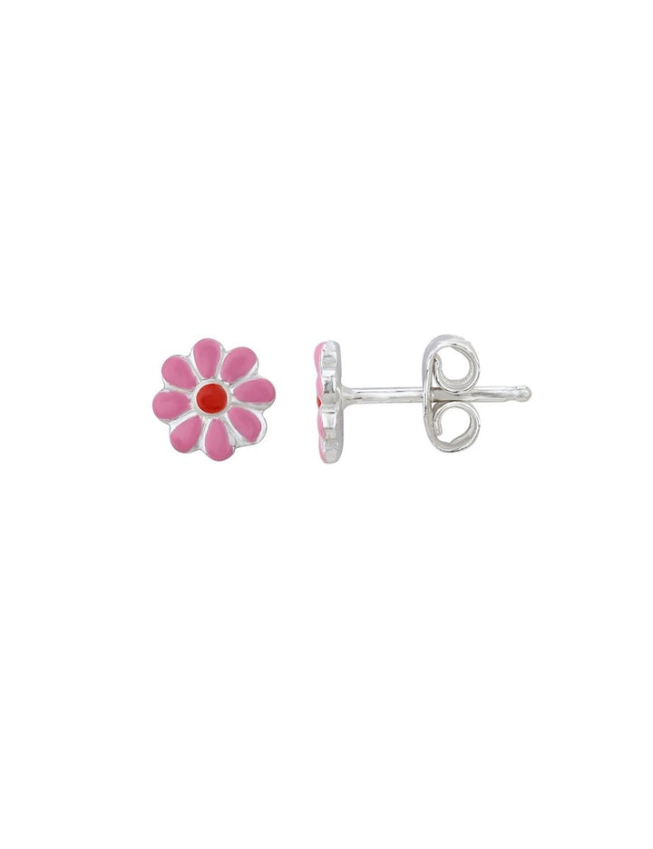 Blume pink Ohrstecker 7 mm Kinder-Schmuck Emaille: pink und rot Silber 925 ec - Shanti Enterprise AG