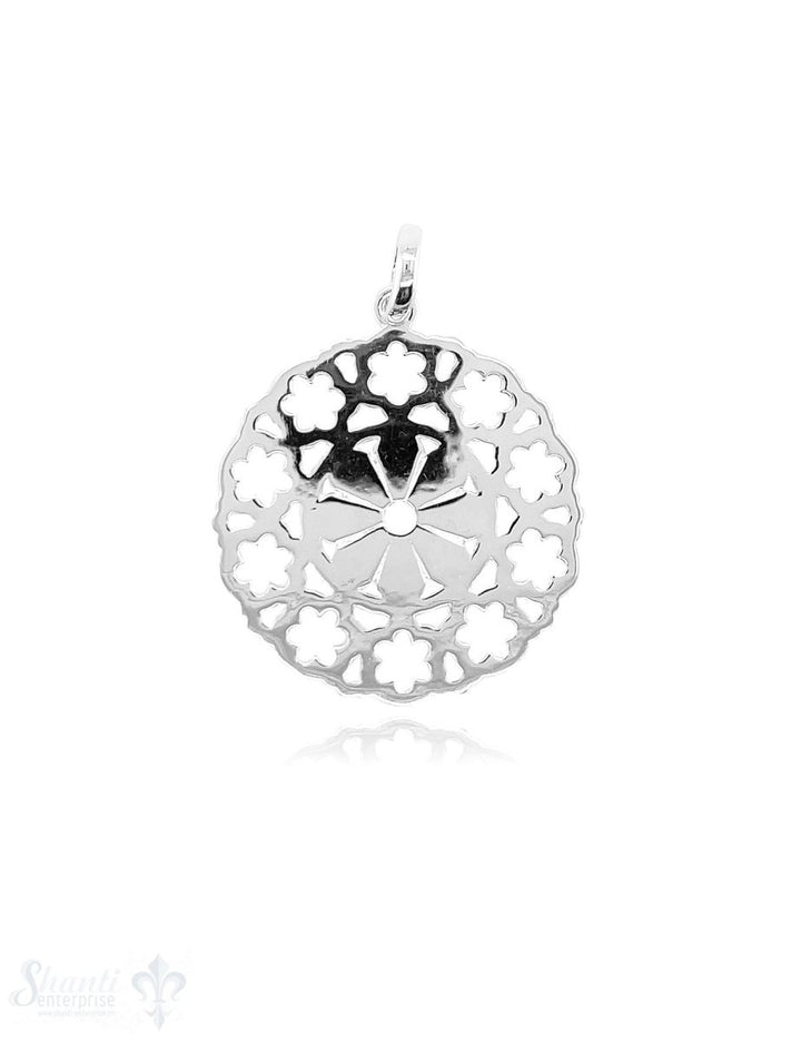 Blumen Amulett 28 mm Silber hell durchbrochen mit Öse oval ID 7,5x3,8 mm - Shanti Enterprise AG