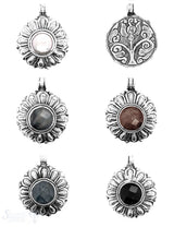 Blumen Anhänger 36 mm 3 Blüten Kränze Rückseite Floraldesign Öse fix ID 6 mm Stein 15 mm facettiert Hand made Silber 925 antik