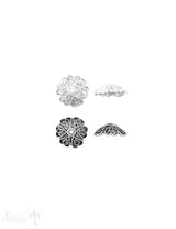 Blumen Perlkappe 12x4 mm Stern verziert Schlaufen mit Rand Silber 925 ID 1.4 mm 1 Pack = 6 Stk. ca.