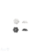 Blumen Perlkappe 8x3 mm verziert gepunktet mit Rand verziert Silber 925 ID 1,0 mm 1 Pack = 12 Stk. c
