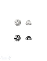 Blumen Perlkappe 9x 5,5 mm 2-reihig Punkte rund u. flach Rand verziert Silber 925 massiv ID 2,2mm 1