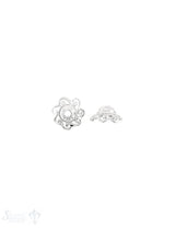 Blüten Perlkappe 12x5 mm verziert durchbrochen mit Rand Silber 925 hell  ID 2 mm 1 Pack = 6 Stk. ca.
