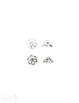 Blüten Perlkappe 8x4,3 mm oval durchbrochen mit Rand Silber 925 ID 1,3 mm 1 Pack = 14 Stk. ca. 4 gr.