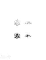 Blüten Perlkappe 9x4 mm je Blütenblatt getupft oder Schlaufe mit Rand Silber 925  ID 2.3 mm   1 Pack