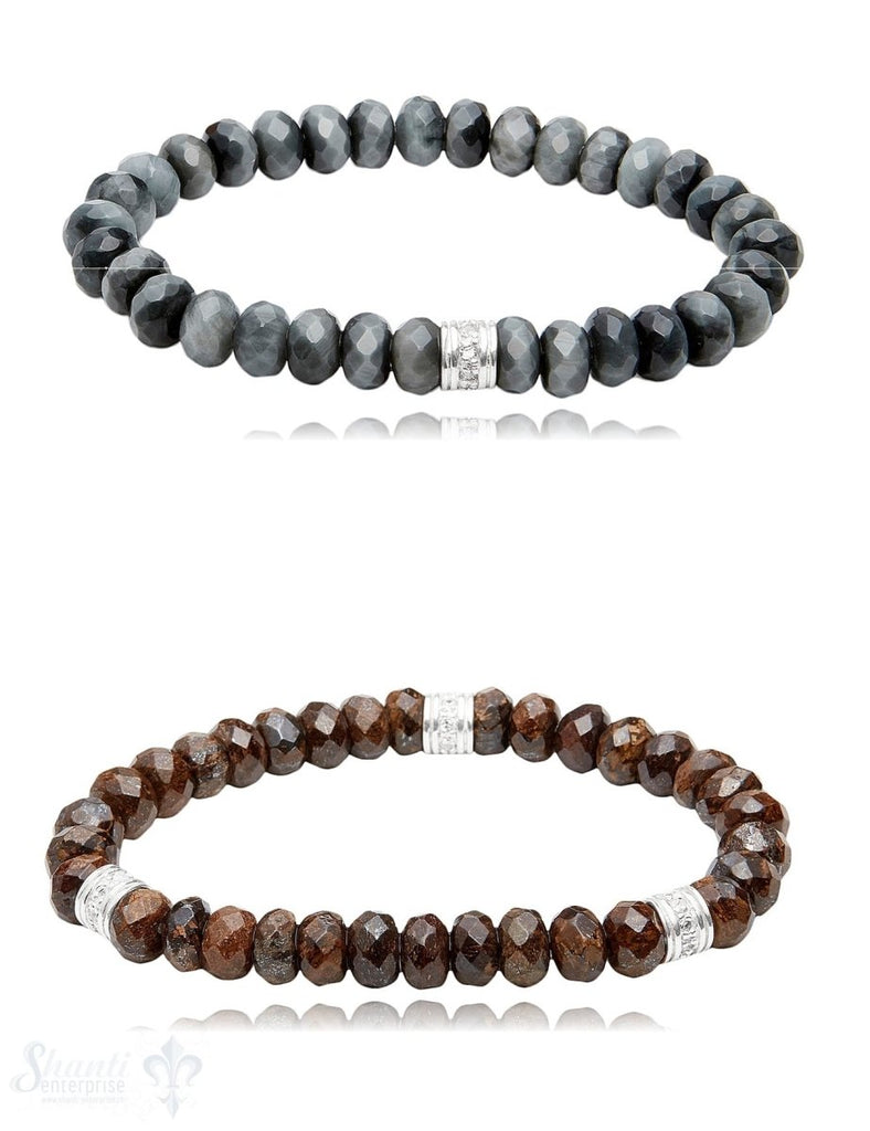 button Armband 8 mm mit Zirkonia Silberteile facettiert 19 cm auf Elastik - Shanti Enterprise AG