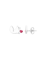 Eichhörnchen Ohrstecker 8x10 mm Kinder Schmuck poliert mit Emaillle Herz pink Silber 925 ec