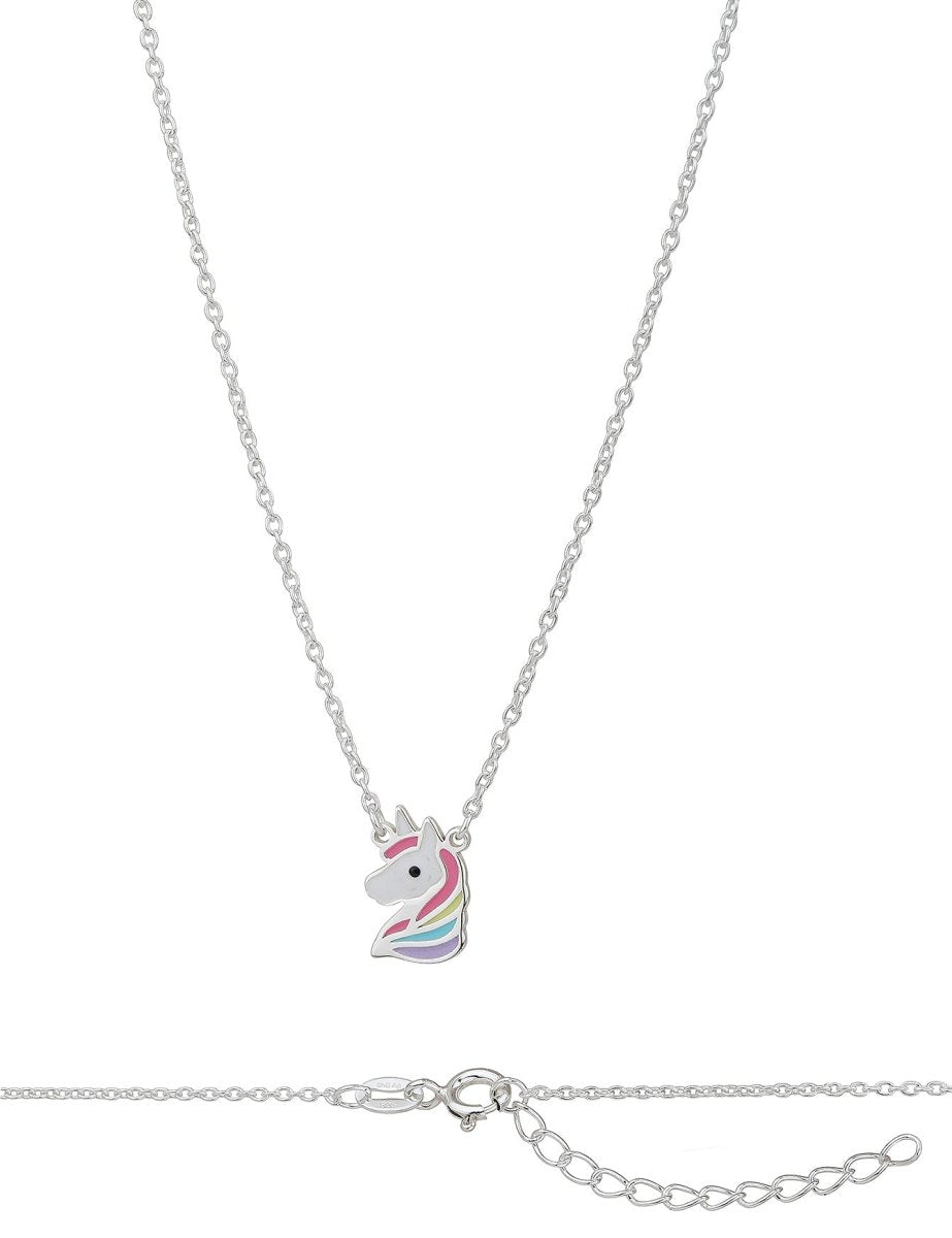 Einhorn Halskette Anker 34-38 cm Kinder Schmuck mit Emaille Regenbogen Farben Grösse verstellbar - Shanti Enterprise AG