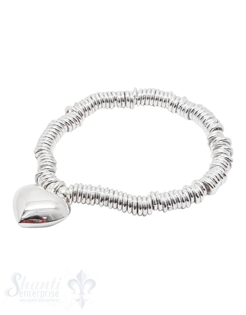 Elastikarmband Silber Rädli mit Herz bauchig 19 cm - Shanti Enterprise AG