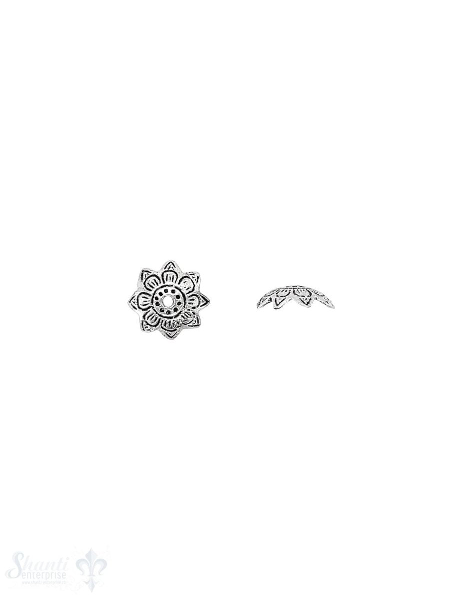Ethno Perlkappe 11x4 mm Blüten doppelt eingeritzt verziert Silber 925 geschwärzt ID 0.8 mm 1 Pack = - Shanti Enterprise AG