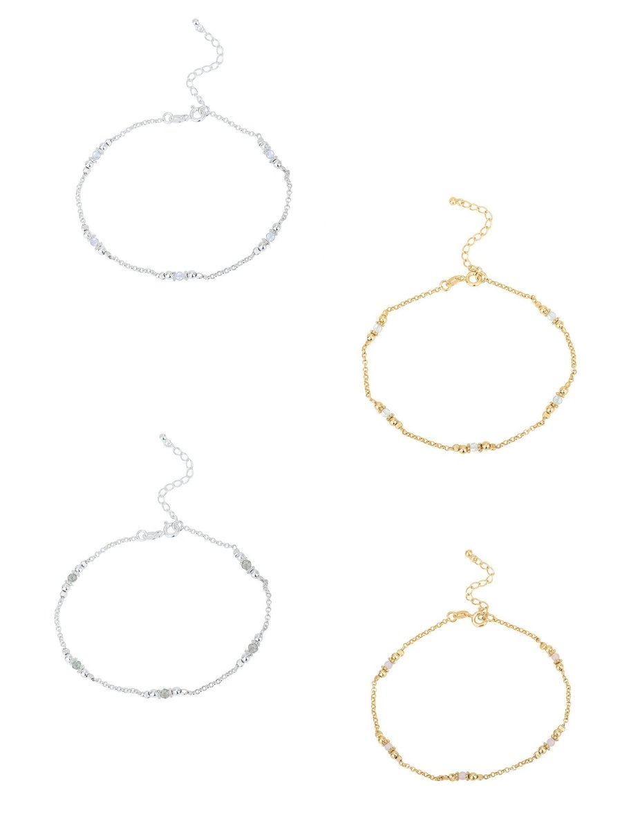 Fusskette fein 21.5-26 cm mi 5x 3 mm Stein facettiert /3 mm Kugeln Grösse verstellbar - Shanti Enterprise AG