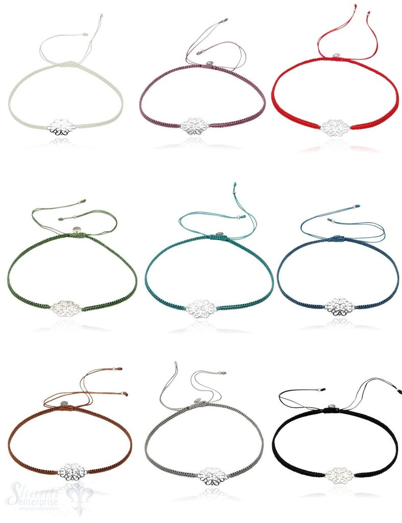 Fussketteli Baumwolle geflochten 23/28 cm mit Silbermandala oval Grössen verstellbar - Shanti Enterprise AG