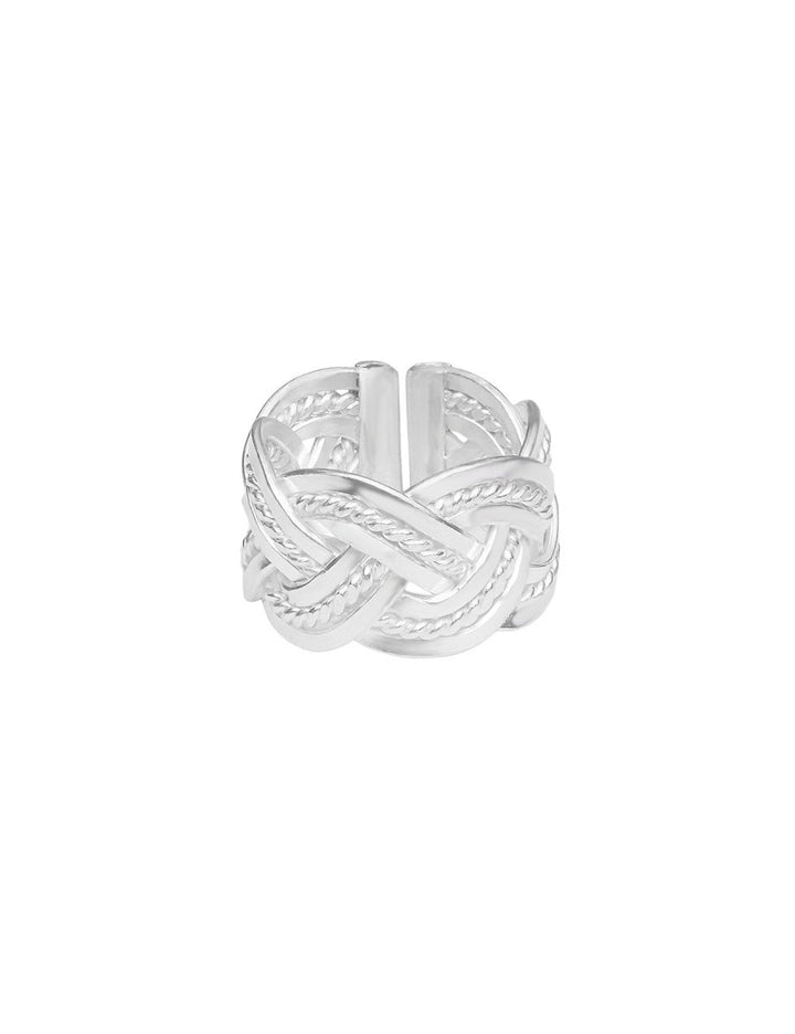 Geflecht 13 mm Ring offen mit Endbalken verziert Panzer matt Grösse verstellbar Silber 925 ec - Shanti Enterprise AG