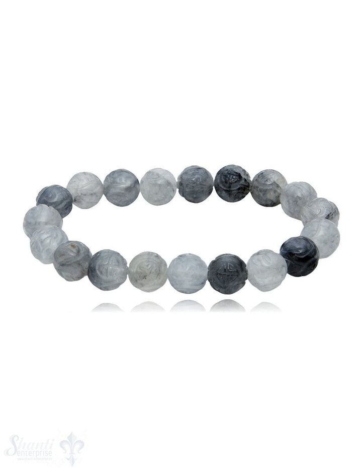 gravierte Edelstein Armband 10 mm auf Elastik 19 cm - Shanti Enterprise AG