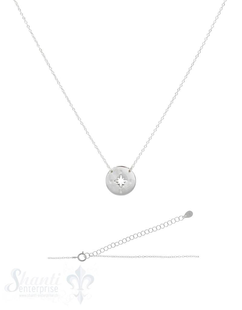 Halskette Anker fein Silber hell mit Plaquette Kompass ausgestanzt 38-45 cm Grössen verstellbar - Shanti Enterprise AG