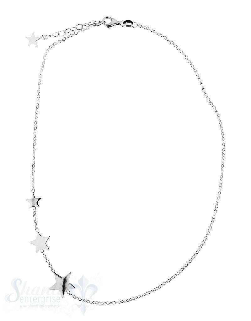 Halskette: Ankerkette mit 3 Sterne flach seitl. im Verlauf Grössen verstellbar 42-45 cm - Shanti Enterprise AG