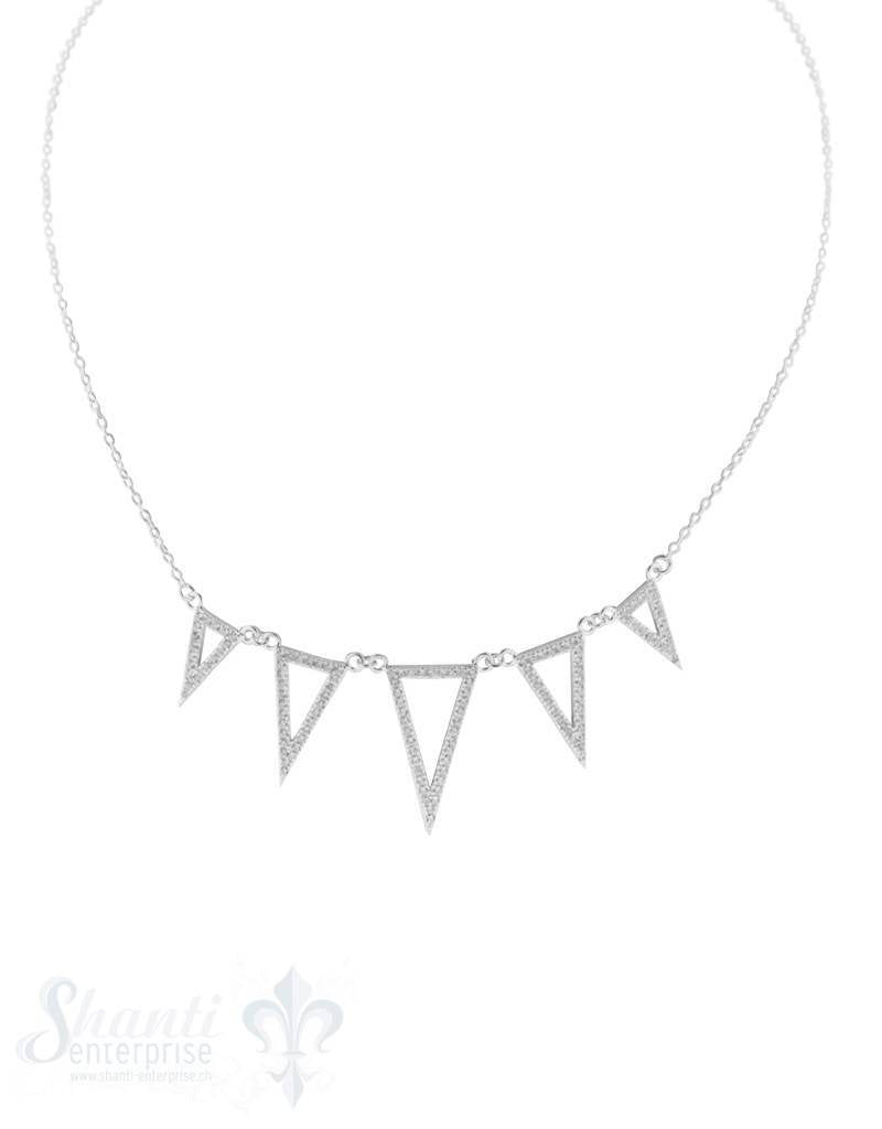 Halskette fein 5 spitzige Dreiecke mit Zirkonia im Verlauf H 20-12 mm, Grössen verstellbar 41 bis 44 - Shanti Enterprise AG