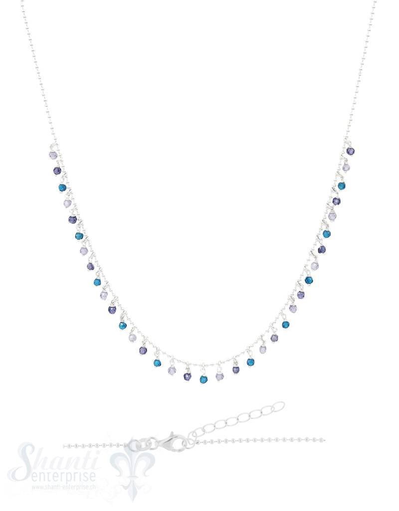 Halskette-Kügeli mit vielen Anhängern Zirkon gefärbt Blautöne 42-45 cm verstellbar - Shanti Enterprise AG