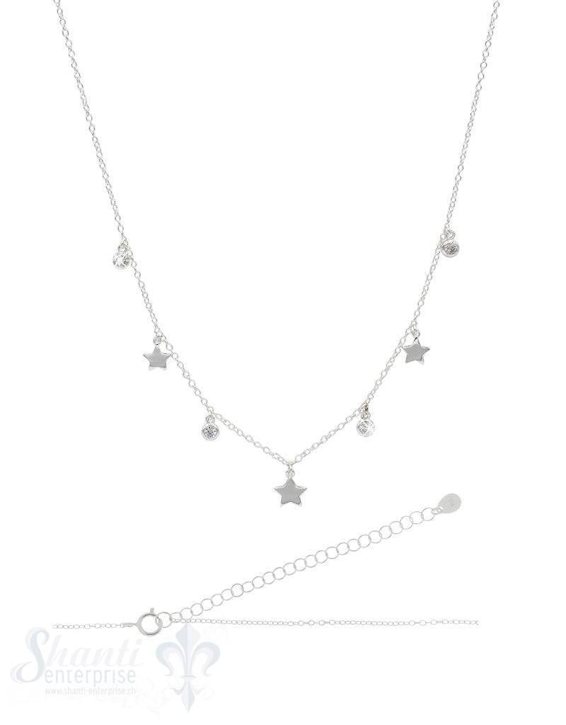 Halskette kurz Silber Anker mit Stern u. Zirkonia 1:1 36-44 cm Grössen verstellbar Federringschloss - Shanti Enterprise AG