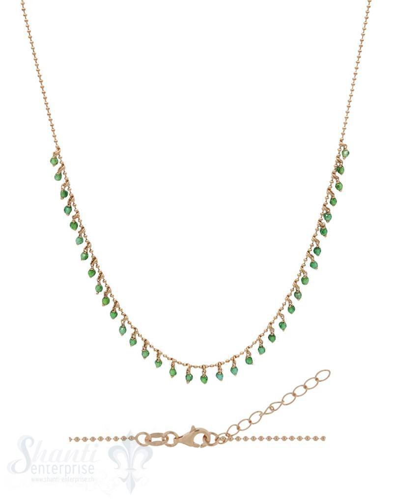 Halskette Si-Kügeli mit vielen Anh. grüner Zirkon gefärbt, fein Grössen verstellbar 42-45 cm - Shanti Enterprise AG