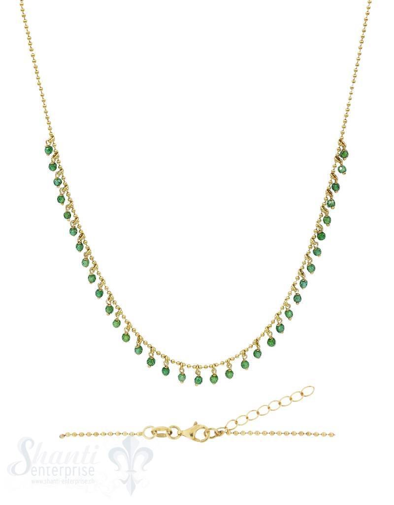 Halskette Si-Kügeli mit vielen Anh. grüner Zirkon gefärbt, fein Grössen verstellbar 42-45 cm - Shanti Enterprise AG