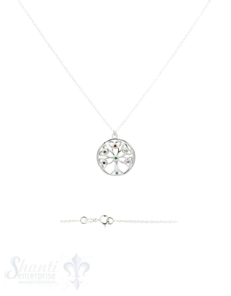 Halskette Silber Anker 41 cm mit Lebensbaum 19 mm mit farbigen mini Zirkonia - Shanti Enterprise AG