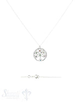 Halskette Silber Anker 41 cm mit Lebensbaum 19 mm mit farbigen mini Zirkonia