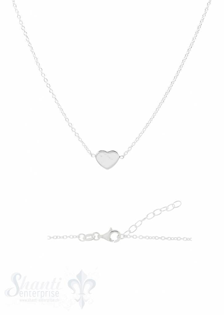 Halskette Silber Anker mit Herz flach poliert in der Mitte Karabiner 42-45 cm Grössen verstellbar - Shanti Enterprise AG
