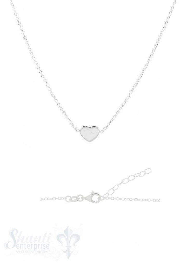 Halskette Silber Anker mit Herz flach poliert in der Mitte Karabiner 42-45 cm Grössen verstellbar - Shanti Enterprise AG