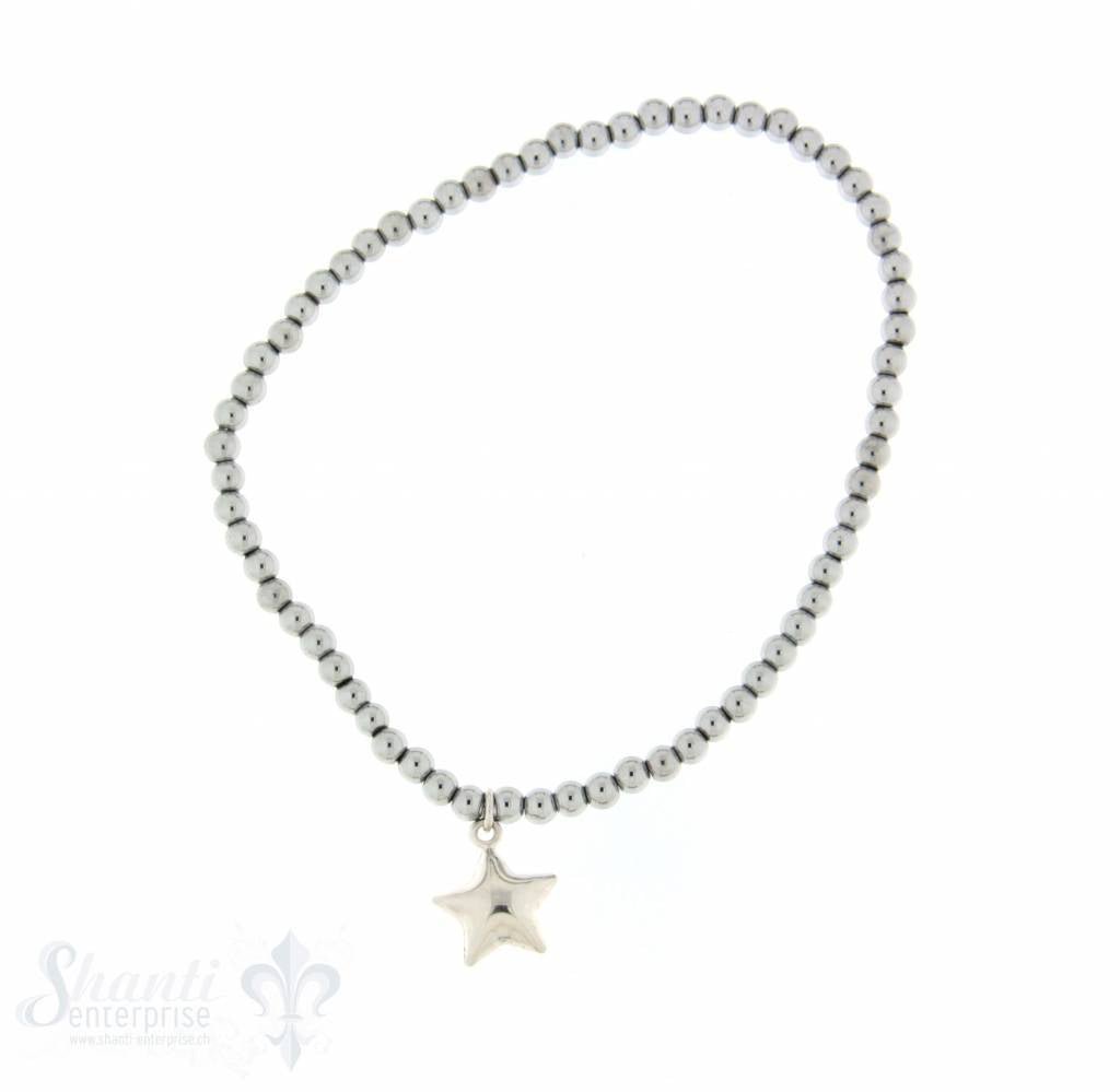 Hämatitarmband 3 mm versilbert mit Sternanhänger 18cm - Shanti Enterprise AG