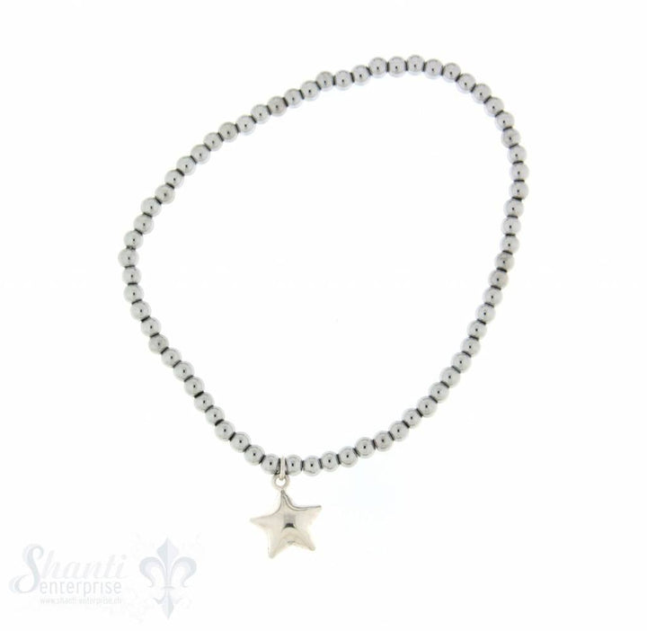 Hämatitarmband 3 mm versilbert mit Sternanhänger 18cm - Shanti Enterprise AG