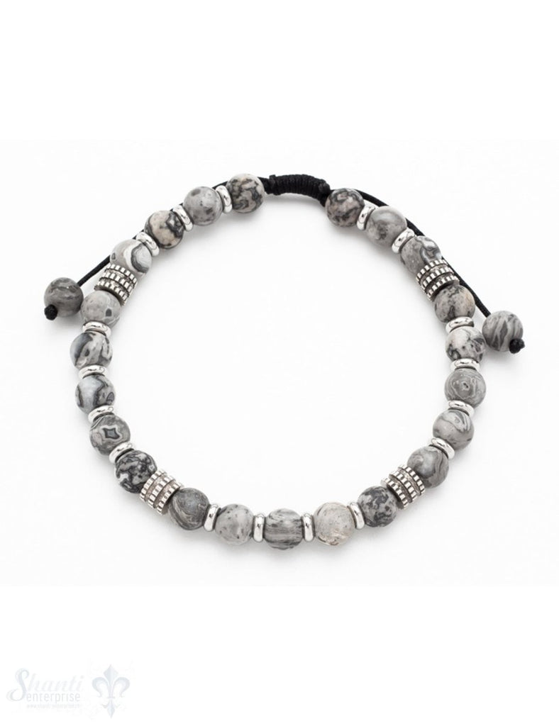 Herren-Armschmuck Shamballa mit Stahl 18/27cm Stahlelemente hell u. leicht geschwärzt Grössen verste - Shanti Enterprise AG