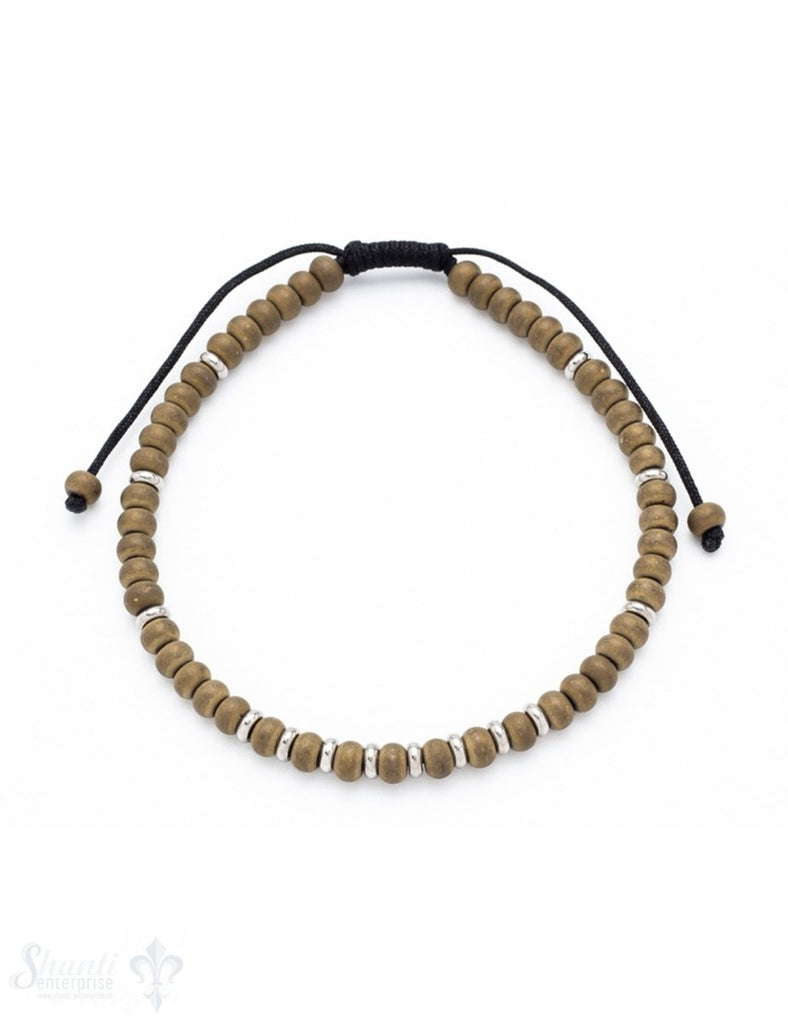 Herren-Armschmuck Shamballa mit Stahl 18,5-27 cm Hämatit buttons 4,5 mm golden-matt und Stahl hell - Shanti Enterprise AG
