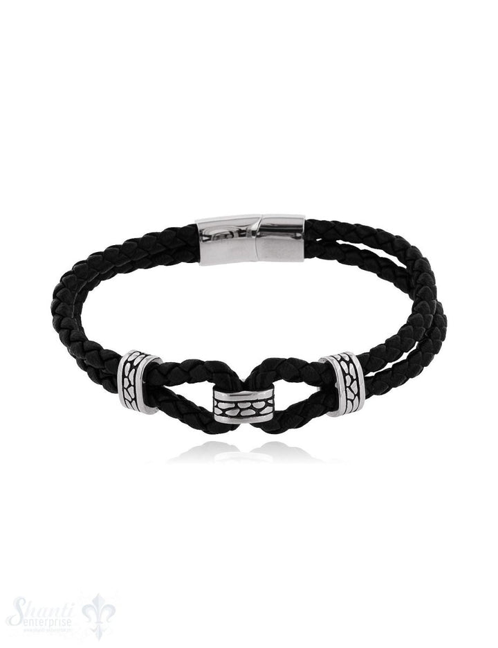 Herren Armschmuck Stahl Leder doppelreihig 21cm Stahlelemente Spez. Magnetschloss flach - Shanti Enterprise AG