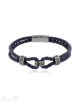 Herren Armschmuck Stahl Leder doppelreihig 21cm Stahlelemente Spez. Magnetschloss flach