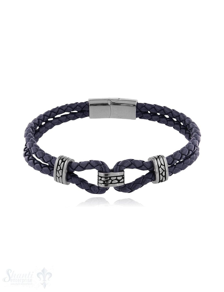 Herren Armschmuck Stahl Leder doppelreihig 21cm Stahlelemente Spez. Magnetschloss flach - Shanti Enterprise AG