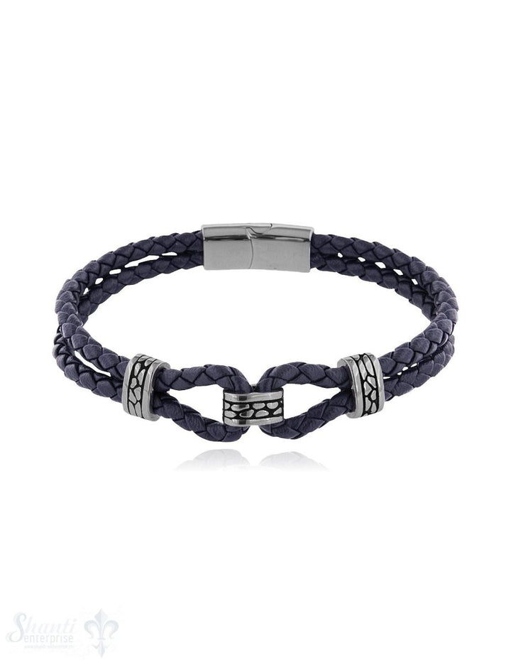 Herren Armschmuck Stahl Leder doppelreihig 21cm Stahlelemente Spez. Magnetschloss flach - Shanti Enterprise AG