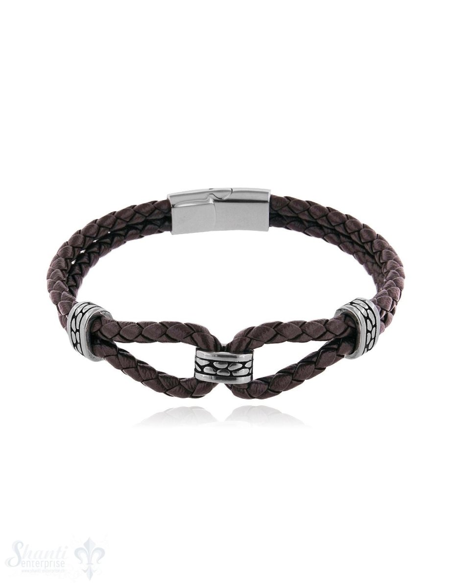 Herren Armschmuck Stahl Leder doppelreihig 21cm Stahlelemente Spez. Magnetschloss flach - Shanti Enterprise AG