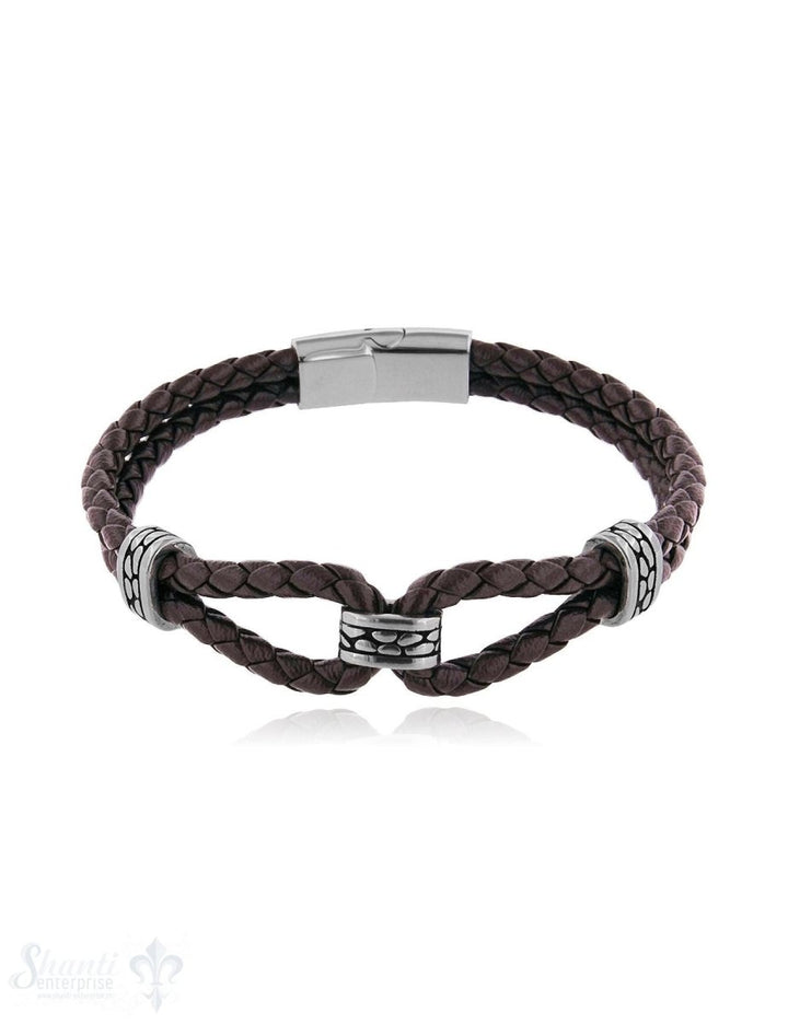 Herren Armschmuck Stahl Leder doppelreihig 21cm Stahlelemente Spez. Magnetschloss flach - Shanti Enterprise AG